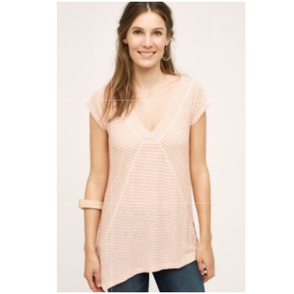 Anthropologie NWT Linen Spliced Striped Large Tee
